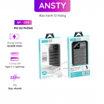 Pin sạc dự phòng Ansty 10.000mAh cáp ip/typce-C sạc nhanh Ap-059 White
